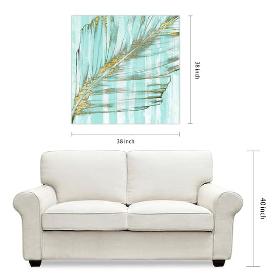 Empire Art Direct 38" x 38" Beach Frond in Gold I Frameless Free Floating Tempered Glass Wall Art